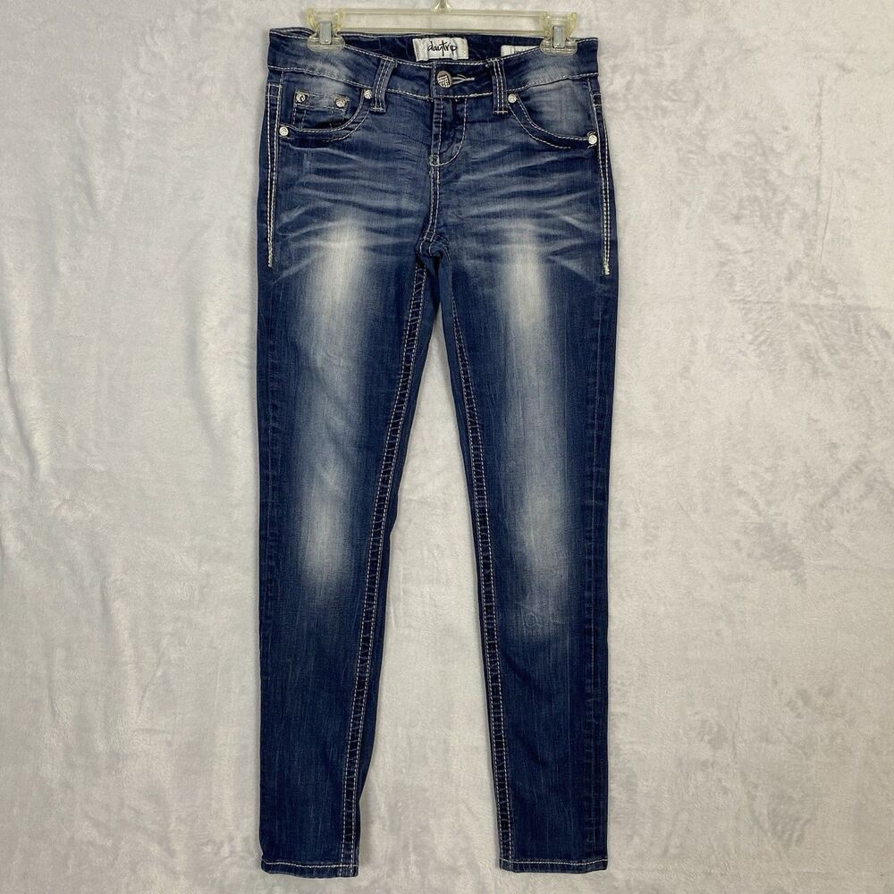 DayTrip Lynx Skinny Jeans Womens Size 26R Faded Rhinestone Heavy Stitching